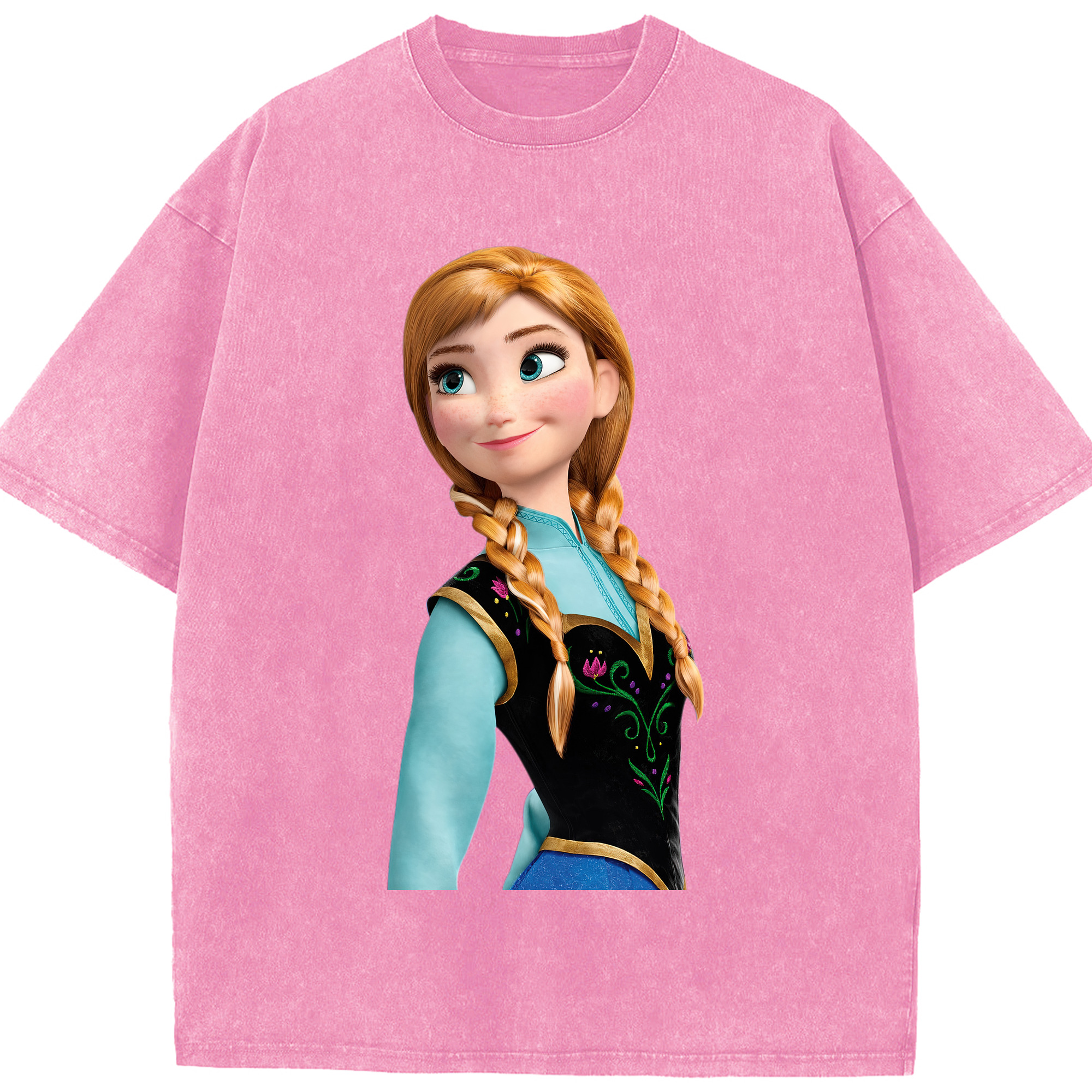 （画像用） アナと雪の女王 アンナ エルサ Frozen Anna Elsa 綿100% ヴィンテージ風 半袖Tシャツ（フロントプリント）